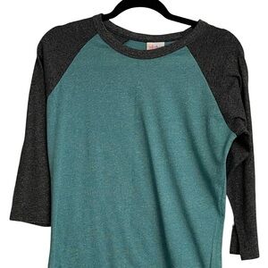 LuLaRoe Teal And Grey Randy Raglan Style Shirt Size Small